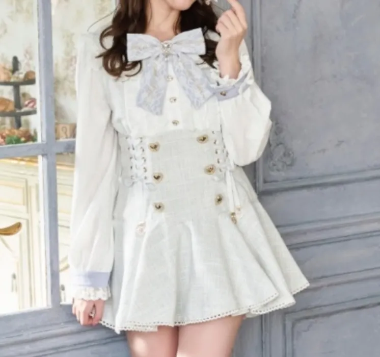 メッセージリボンツイードセットアップ BLUE