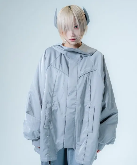 High-neck padded mid-length coat / padded blouson with a hood