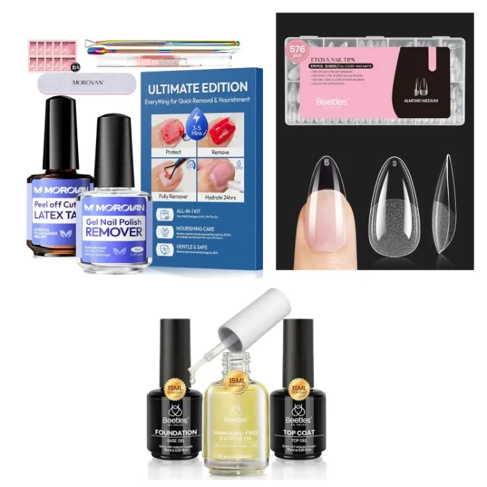 Morovan Gel Nail Polish Remover: for Gel Nail Polish Fast 3 Minutes Removal with Latex Tape Peel Off and Manicure Tools Quick & Easy Gel Polish Removal No Damage to Nails for Home or Travel