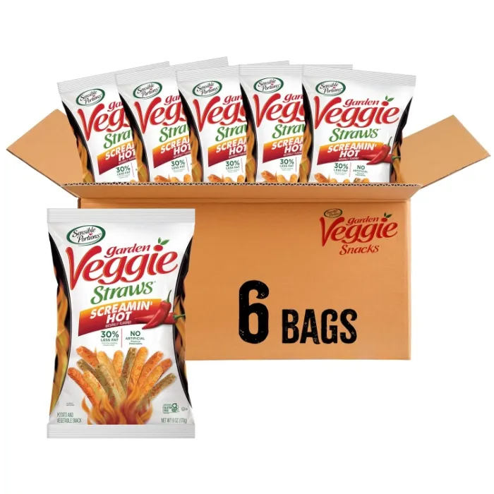 Sensible Portions Veggie Straws, Screamin' Hot Flavor, Gluten-Free Chips, 6 Ounce Bag, 6-Pack