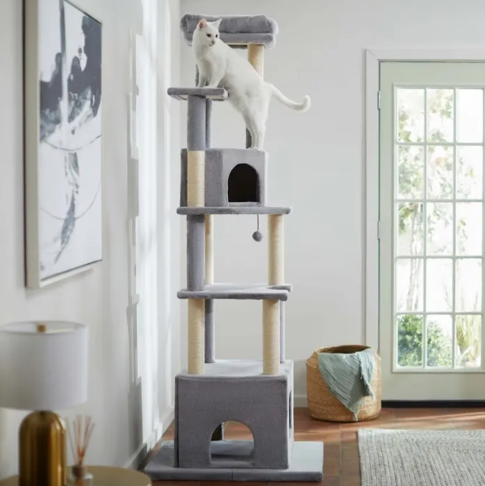Frisco 80-in Faux Fur Cat Tree & Condo, Gray