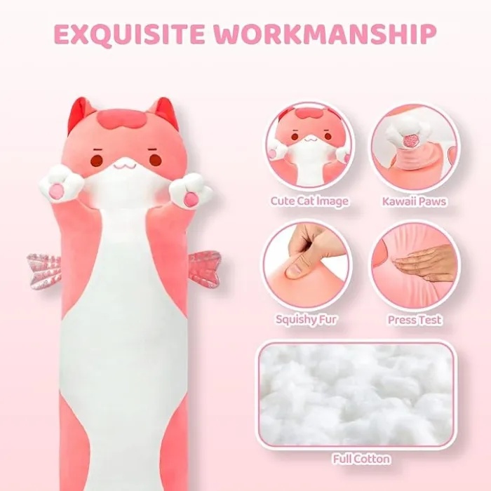 Mewaii Long Cat Plush 5 Sizes, 120% Extra Filling Giant Plushness Kids Body Pillow, Kawaii Cute Pink Cat Stuffed Animals Plushies, Big Long Body Pillow Cat Plush Gift for Girls 53” - Pink Cat 2025 - 53.2in/135cm