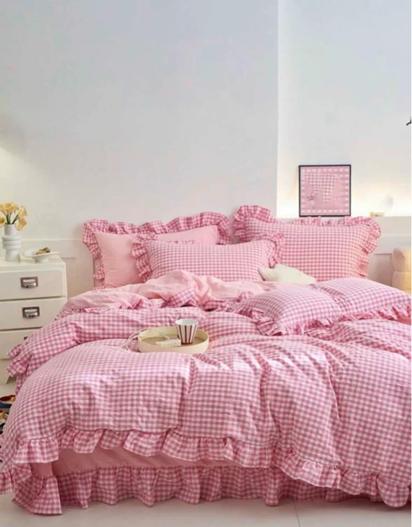Pink Checkered Duvet Set
