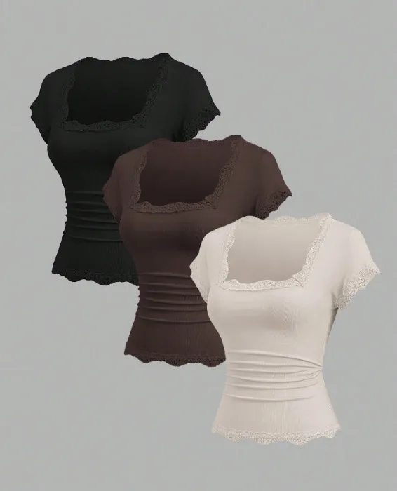 Sweetra | Lace slim fit tops