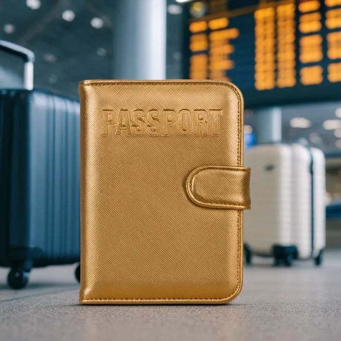 Metallic Gold Passport Case Luxury Heavy Duty RFID