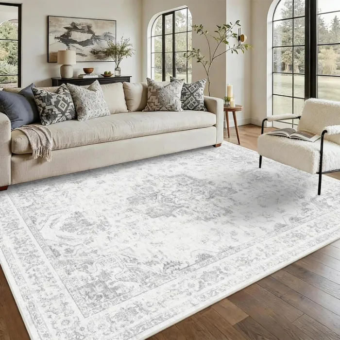 Area Rugs Washable Living Room Carpet Non Slip Distressed Stain Resistant (9ft by 6ft)