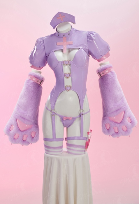 Sexy Large Claw Nurse-style Outfit Cutout Corset Top and Bolero Jacket with Thong and Claws