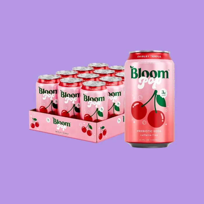 Bloom Pop Prebiotic Soda, Gut Health Support, Shirley Temple, 12 Pack | Clinically backed prebiotics support digestion and hydration with a crisp, refreshing soda experience. - Shirley Temple