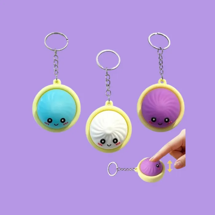 PYSUL 3Pcs Cute Dumpling Keychain Mini Dumplings Keychains Clicker Funny Keyrings Ornaments Bag Pendants for Party Favors - 3 Pcs (White+blue+purple)