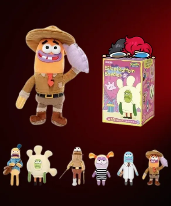 POP MART Spongebob Residents of Bikini Bottom-Whimsical Plush Part2, Blind Box Keychain – Plush Pendant, Bag Charm, Collectible Holiday Birthday Gift, Single Box - Single Box