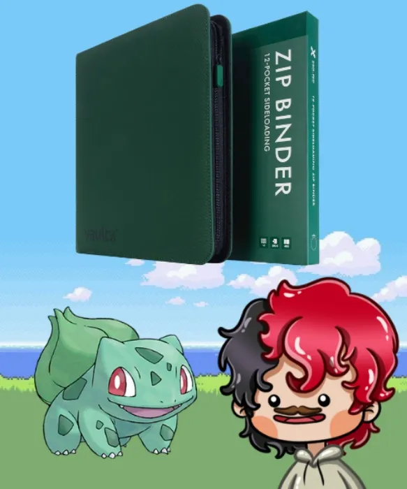 Vault X 12 Pocket Zip Trading Card Binder 480 Cards Exo-Tec (Green) | Holds 480 standard-size TCG cards in 20 side-loading 12-pocket pages. Padded, water-resistant Exo-Tec cover. - Green - 12 Pocket