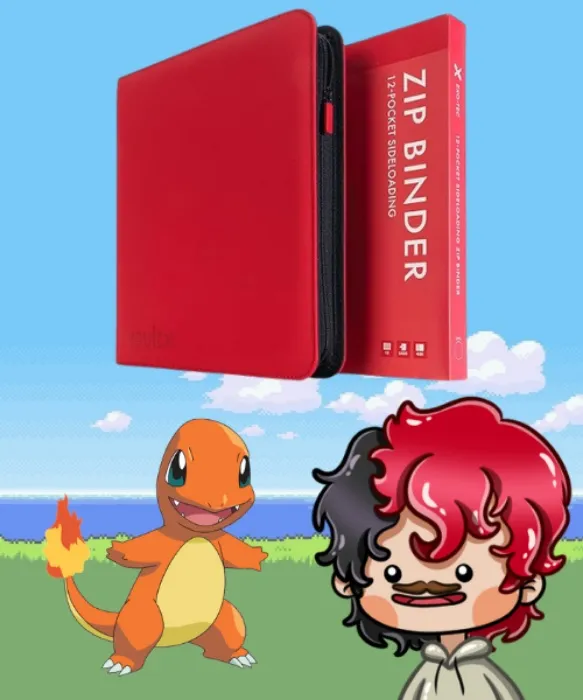 Vault X 12 Pocket Zip Trading Card Binder 480 Cards Exo-Tec (Red) | Holds 480 standard-size TCG cards in 20 side-loading 12-pocket pages. Padded, water-resistant Exo-Tec cover. - Red - 12 Pocket