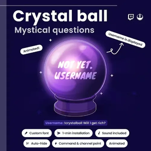 Interactive Twitch Crystal Ball Widget Magic: Fortune reader, Witch VTuber Animated Stream Overlay