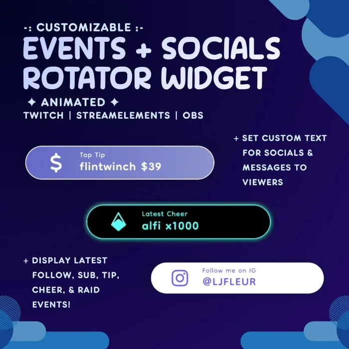 Events Socials Rotator Twitch Widget | Animated Gradient Events Rotator | StreamElements & OBS | Streamer Widget Asset