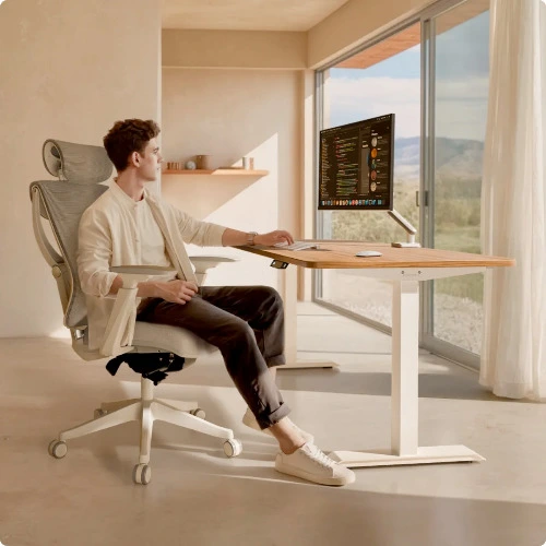 Bureau assis debout HomeOne | Blanc / Noyer / 160x80 cm