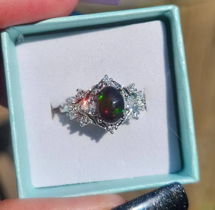 Decorative Flashy Black Opal Ring