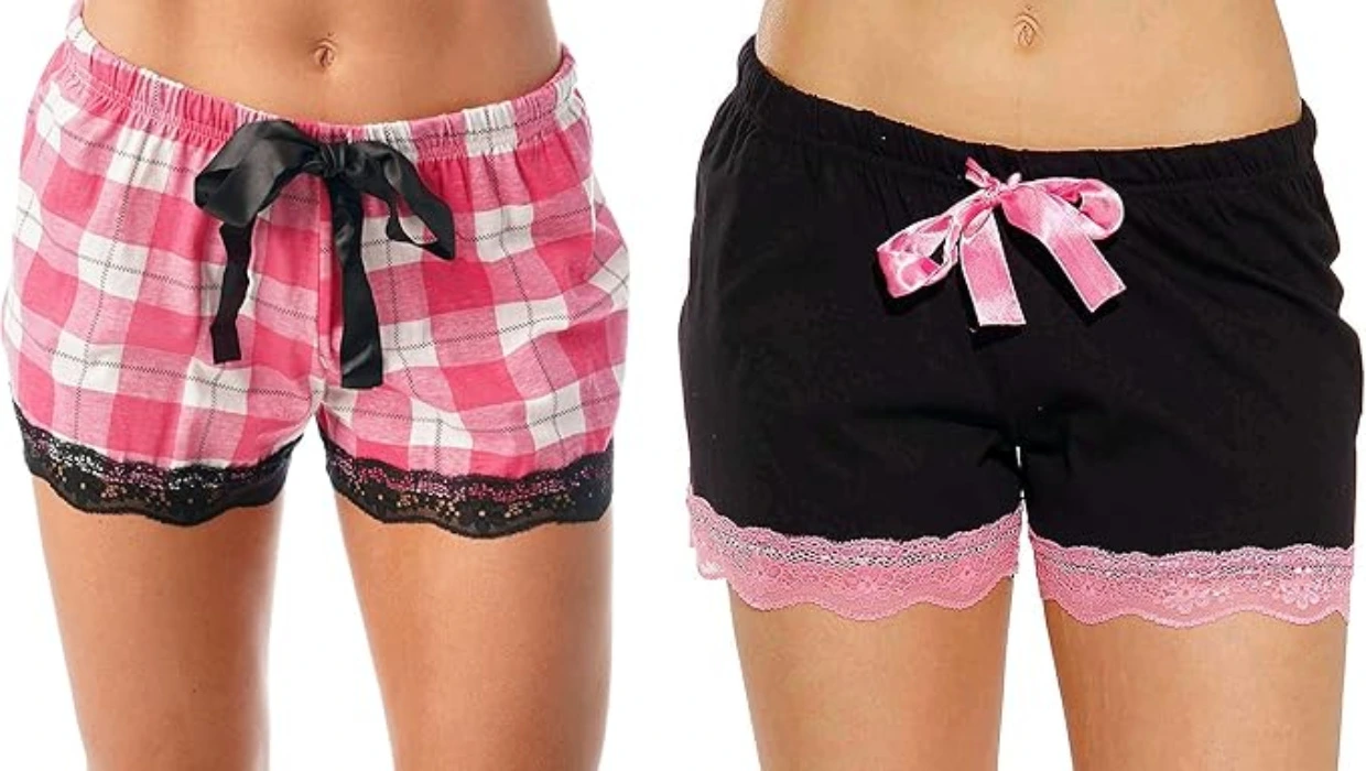 Just Love Pajamas Shorts PJs - Pink Plaid / Black Solid (Pack of 2) 