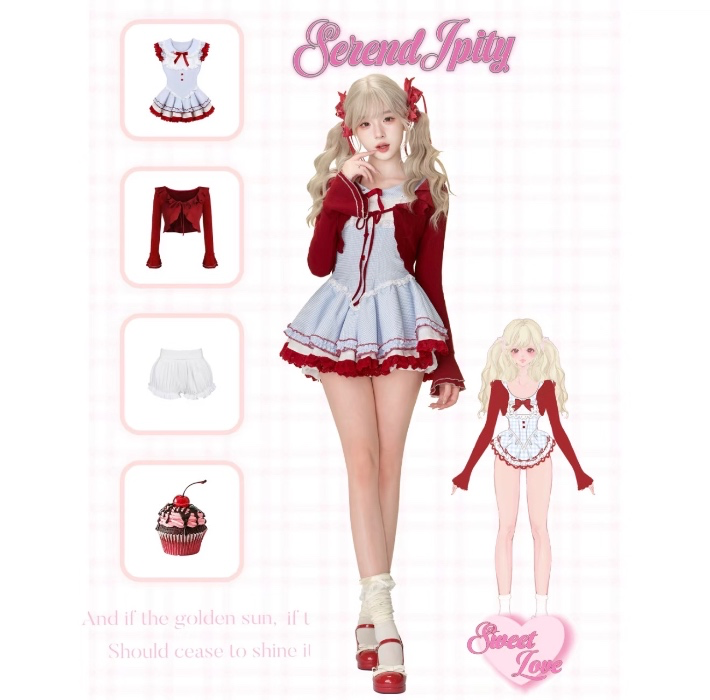 Cherry Maruko Blue Plaid Dress with Skirt