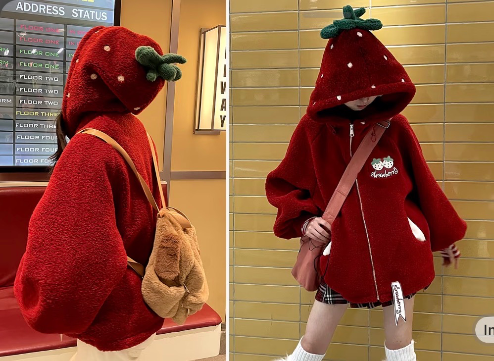 Strawberry Embroidered Thick Coat