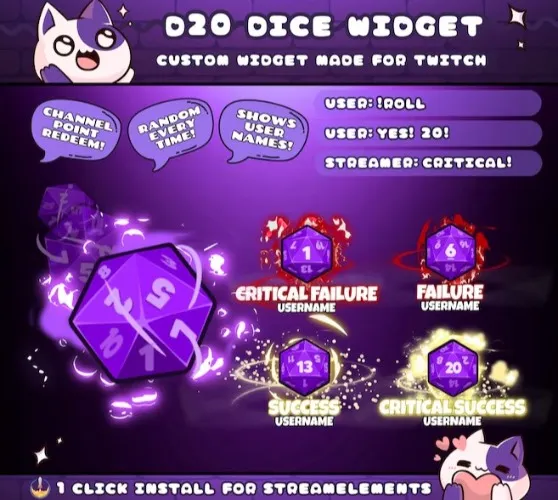 D20 Purple Dice Roll Widget