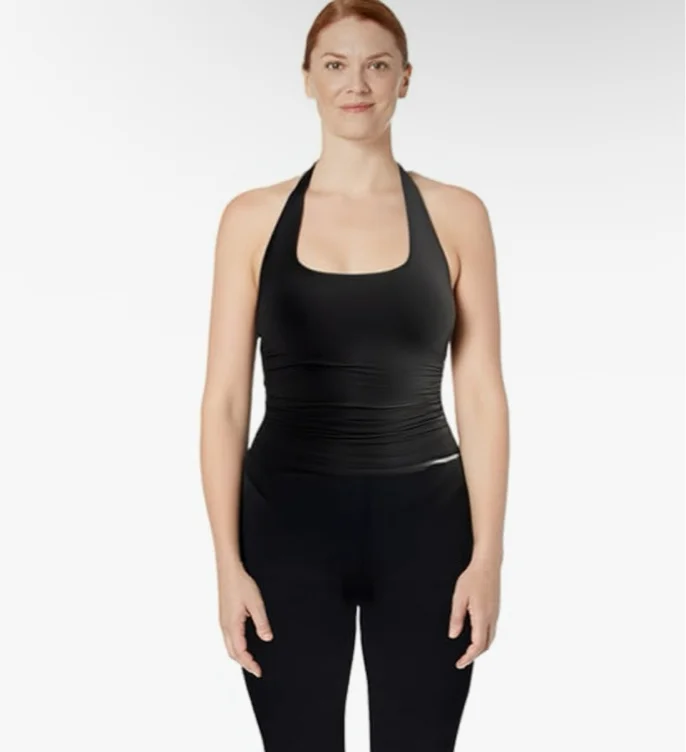 SUUKSESS Women Halter Tank Tops Double Lined Backless Y2K Trendy Going Out Tops - Large - Black