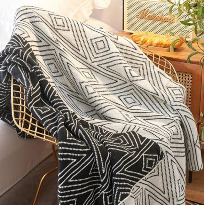 Brown Throw Blankets, Knitted Tassel Boho Throw Blanket, Soft Lightweight Vintage Tan Throw Blanket for Sofa Couch Bed and Living Room- All Seasons (50x70 Inch) - Black 50" X 70"