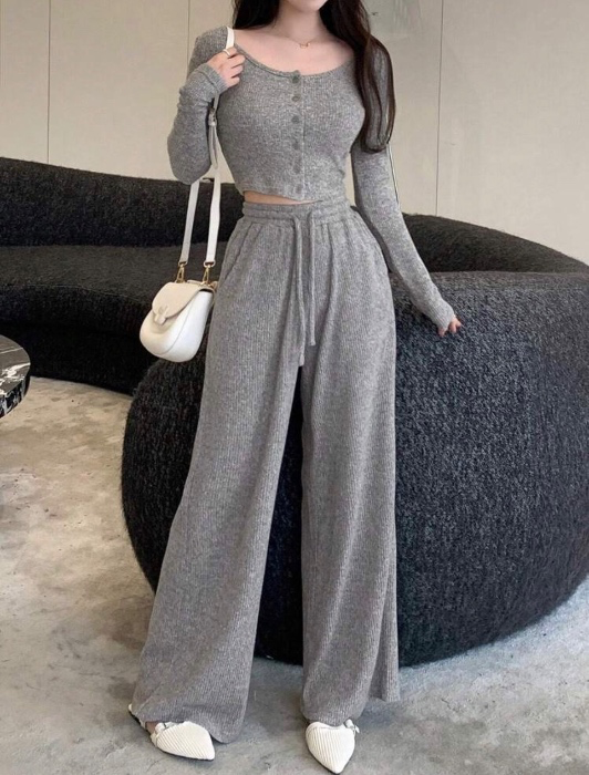 🧸 Drape Loungewear Set - Light Grey - S