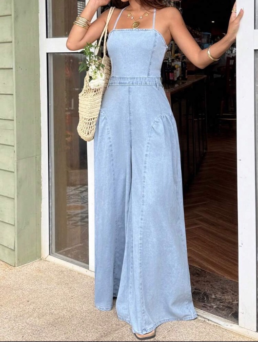 🌿 Denim Fitted Jumpsuit - S