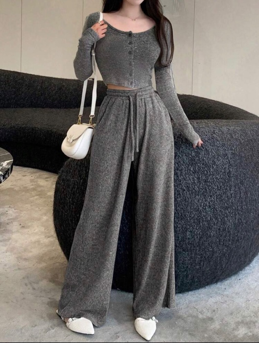 🧸 Drape Loungewear Set - Dark Grey - S