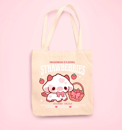 🍓 Strawberry Farm Cow Tote Bag