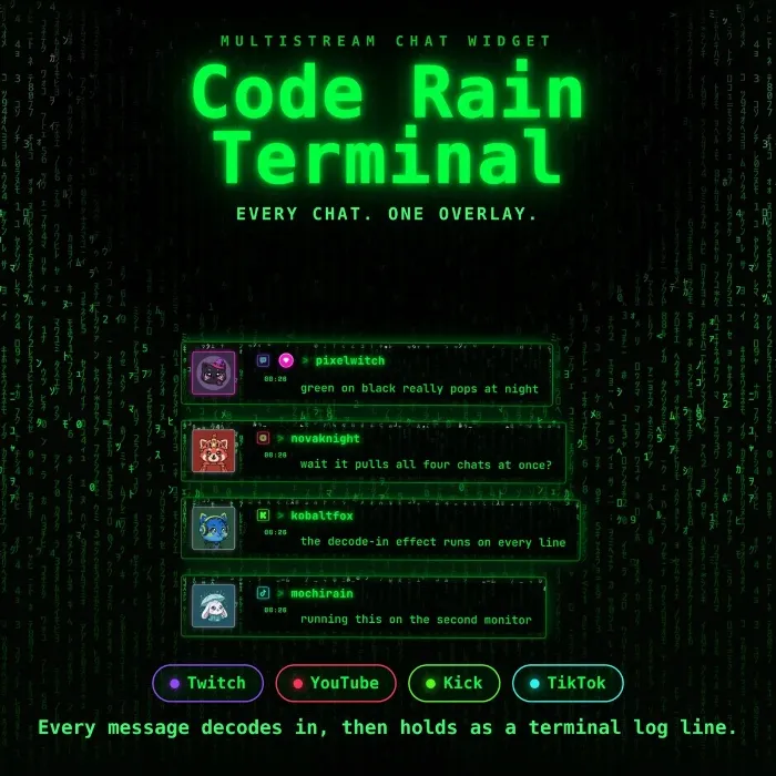 Code Rain Terminal Multistream Chat Widget