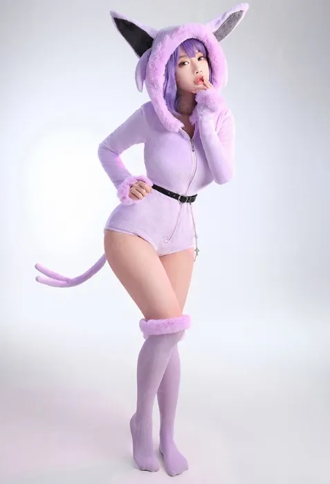 PM Derivative Bodycon Romper Pajama Purple Furry Long Sleeve Hooded Bodysuit Jumpsuit Sleepwear