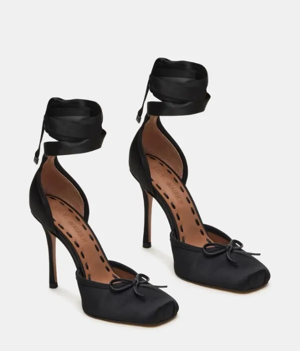 Larina Black Satin Heels