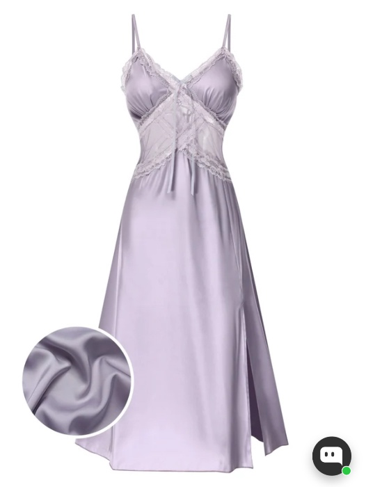 PURPLE 1930S STRAPS LACE SATIN NIGHTGOWN