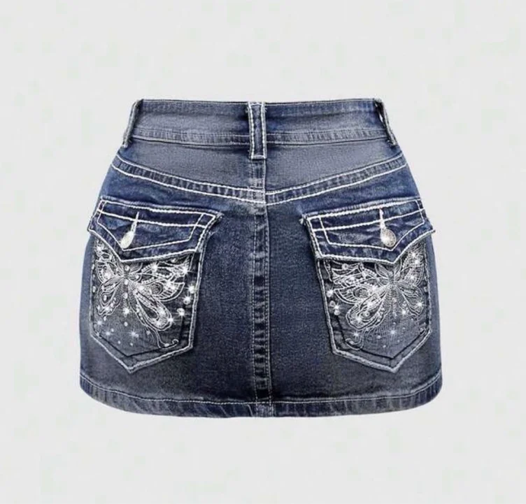 Butterfly Embroidered Mini Skirt