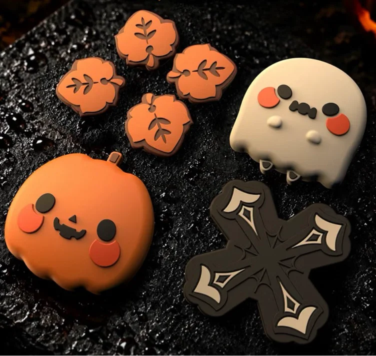 GeekShare D-Pad Button Caps Silicone Thumb Grips Set, ABXY Key Buttons Sticker Joystick Cover Caps Compatible with Switch 2, Pumpkins and Ghosts - Pumpkin Ghost