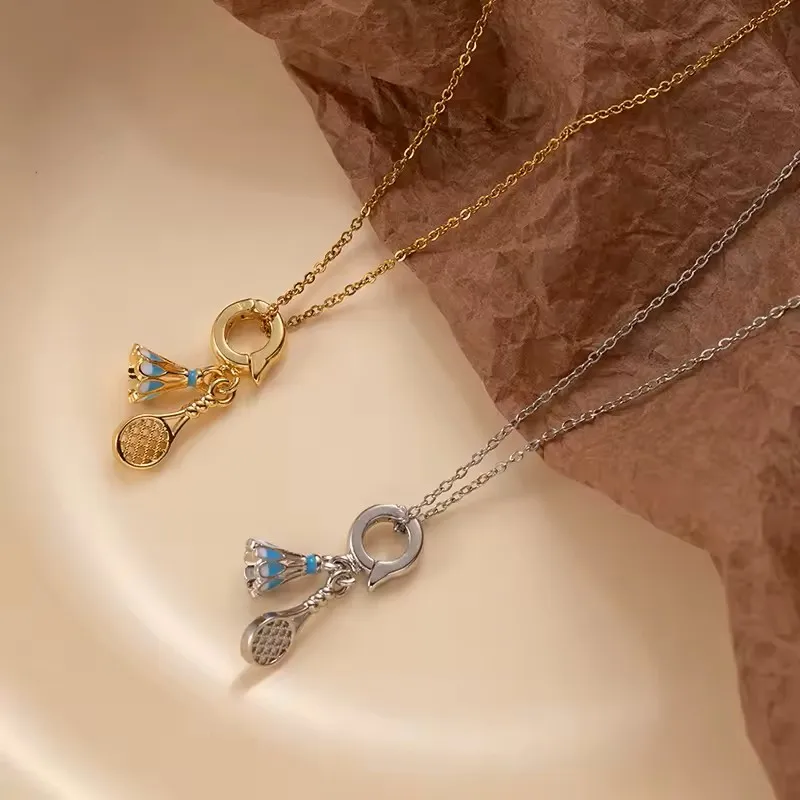Stainless Steel Badminton Pendant Necklace