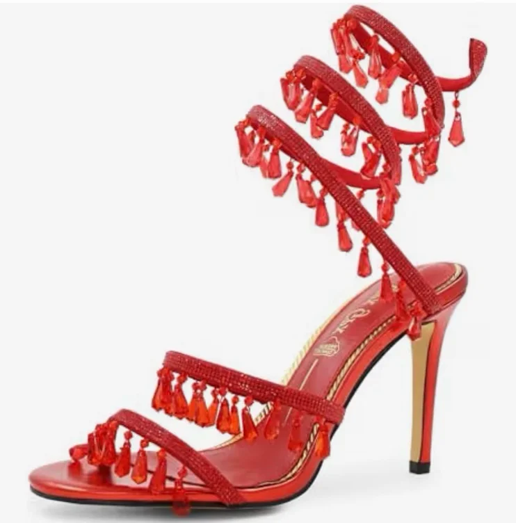 GPXGPX Rhinestone High Heels for Women Ankle Wrap Stiletto Sandals with Crystal Pendants Sexy Party Bridal Evening Stiletto High Shoes, Red, 8 : Amazon.com.au: Clothing, Shoes & Accessories