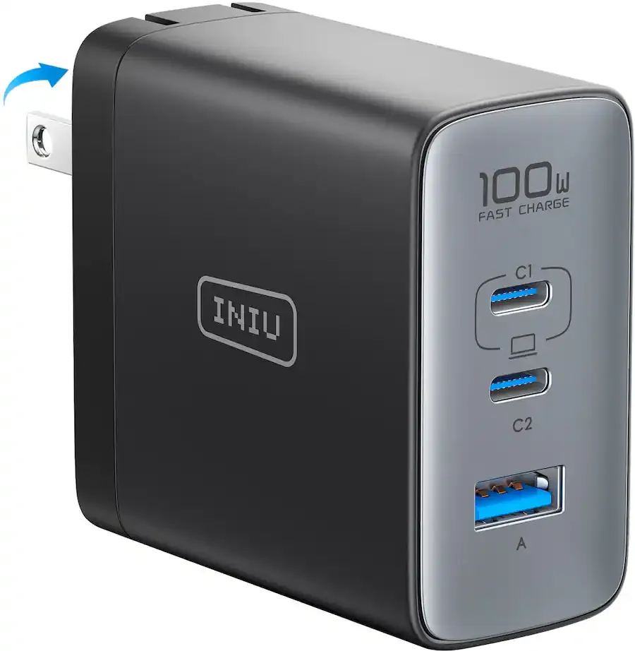 INIU - 100W USB C/A Wall Charger, GaN Fast Charge with Foldable Plug