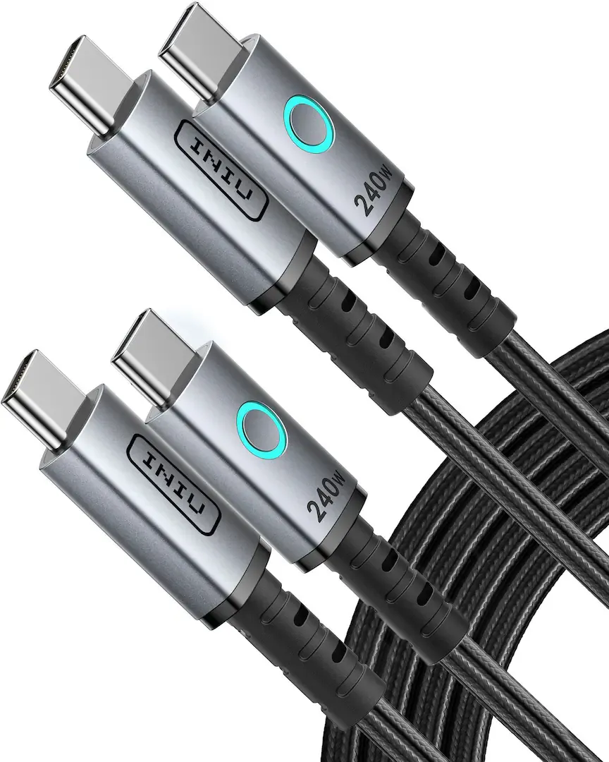 INIU - 240W USB C to USB C Cable, 6.6ft 2-Pack Fast Charging Type C Cable for iPhone 17 16 15 Samsung Macbook iPad Kindle, etc - Black