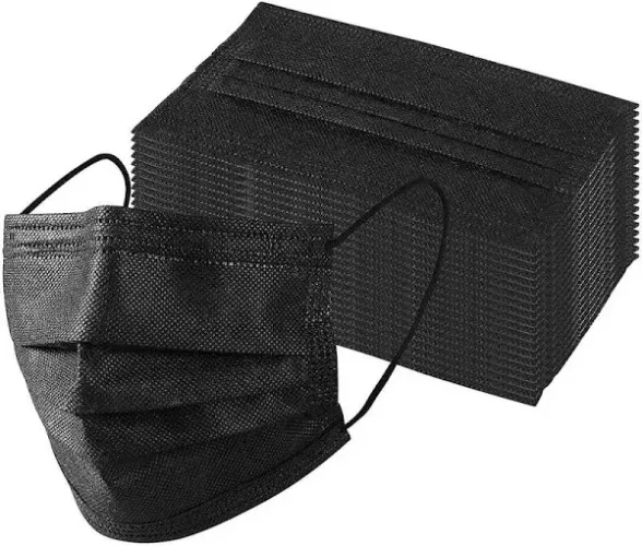 3-Ply Black Disposable Face Masks 50-Box