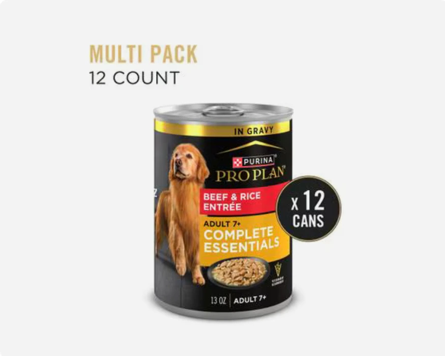 Purina Pro Plan Senior Beef & Rice Entree Canned Dog Food, 13-oz can, case of 12