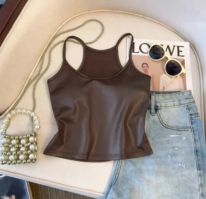 Brown leather camisole