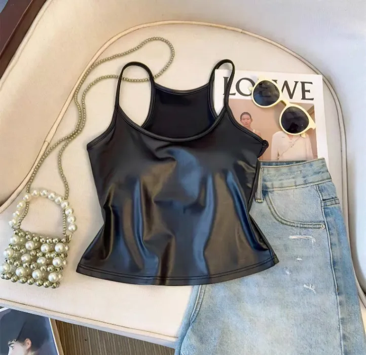 Black leather camisole