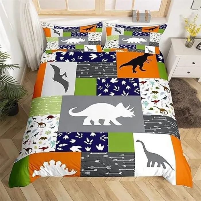 QBIDCSX Bedding Double Duvet Set Dinosaur Bedding Double Bed Set - Microfibre Quilt Cover 230x220 cm - Comforter Cover with 2 Pillowcases(Double) : Amazon.ie