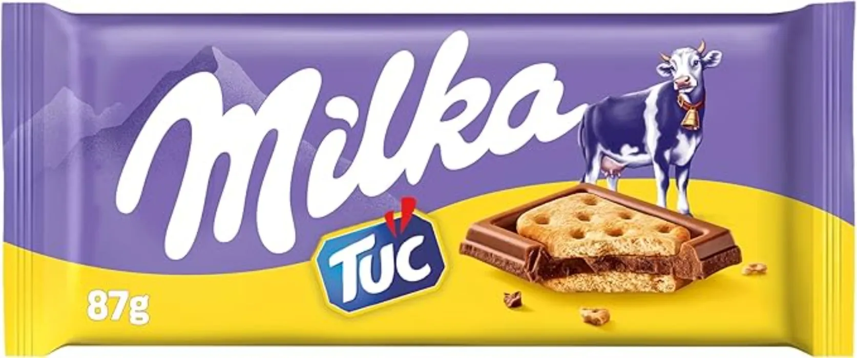 Milka Tuc Milk Chocolate Bar Filled with Tick Biscuits, 100% Alpine Milk, Sustainable Cocoa, 87 g, 1 Piece [Packaging May Vary] : Amazon.ie
