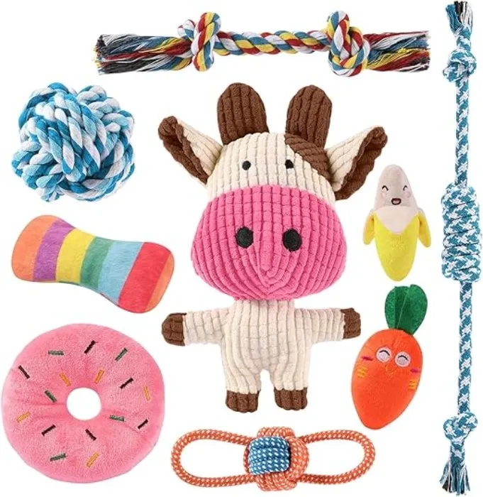 AMFUN 9 Pack Luxury Puppy Toys for Teething Small Dogs, Puppy Chew Toys with Plush Squeaky, Luxury Puppy Toys with Ball and More Rope, Puppy Teething Toys for Small Medium Dogs : Amazon.ie: Pet Supplies