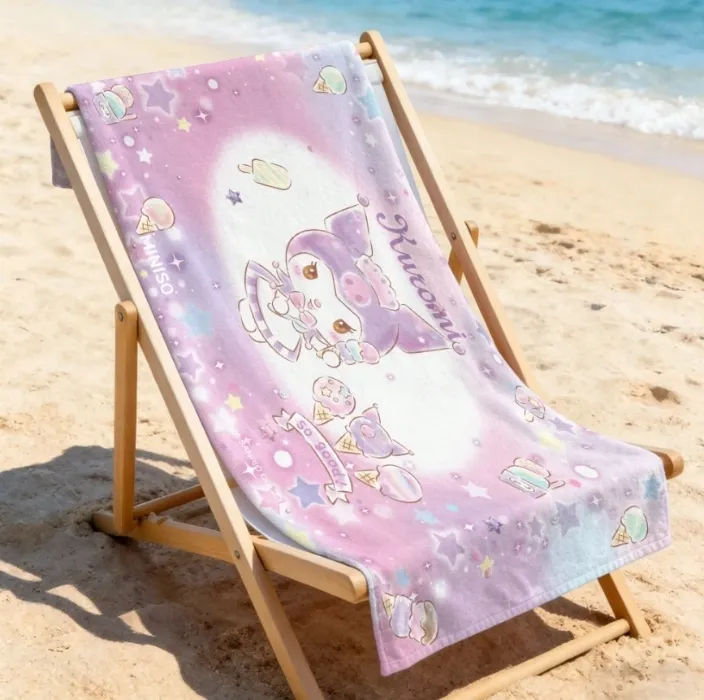 Sanrio Kuromi Beach Towel, Cute Starry Dessert Themed Print Ultra Soft Beach Towel, Perfect For Pool, Summer Beach And Travel
