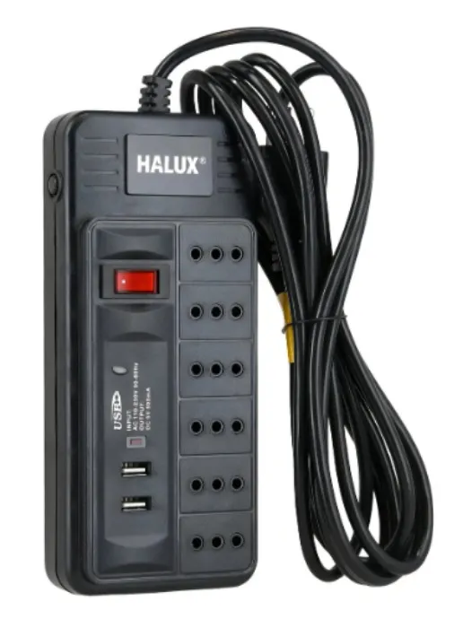 Alargador Halux 492226 6 Tomas Con 2 Puertos Usb E Interruptor On Off 3 M Color Negro