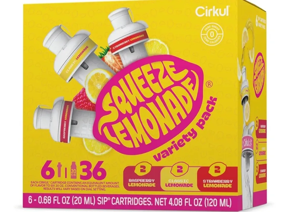  Cirkul Squeeze Lemonade B-Vitamins Flavor Water Variety Pack, Makes 36 Drinks, No Sugar, Zero Calorie Drink Mix, (2 Classic, 2 Strawberry, 2 Raspberry)